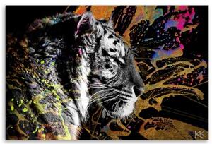 Obraz na plátně, Tygr na barevném pozadí - 60x40 cm