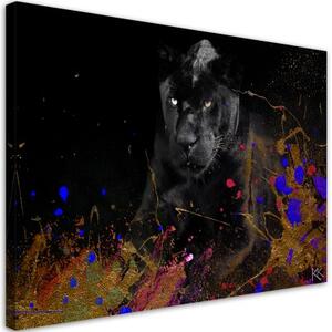 Obraz na plátně, Černý leopard na barevném pozadí - 120x80 cm