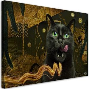Obraz na plátně, Abstrakce zlata černé kočky - 90x60 cm
