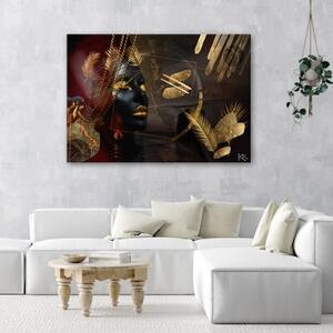 Obraz na plátně, Africká žena zlaté abstrakce - 60x40 cm