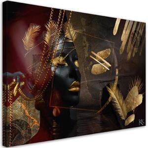 Obraz na plátně, Africká žena zlaté abstrakce - 90x60 cm