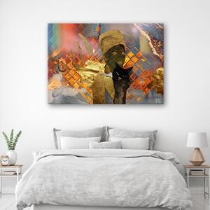 Obraz na plátně, Africká žena a černá kočka - 100x70 cm