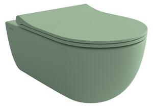 Bocchi V-Tondo - Závesné WC 545x360 mm Rimless + slim sedátko, SoftClose - SET, mätovo-zelená matná