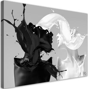 Obraz na plátně, Káva a mléko Černá a bílá pár láska - 120x80 cm