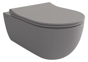 Bocchi V-Tondo - Závesné WC 545x360 mm Rimless + slim sedátko, SoftClose - SET, šedá matná