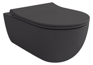 Bocchi V-Tondo - Závesné WC 545x360 mm Rimless + slim sedátko, SoftClose - SET, antracit matný
