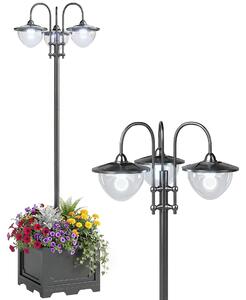Solárne záhradné svietidlo Outsunny, trojramenná lampa s podstavcom v tvare kvetináča z nehrdzavejúcej ocele