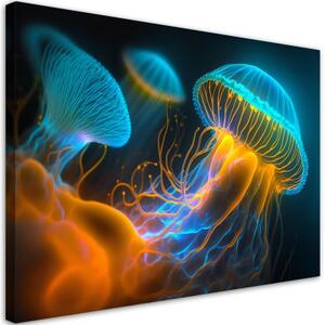 Obraz na plátně, Medúza pod vodou Neon - 100x70 cm