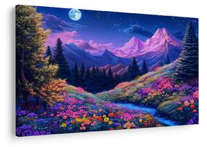 Obraz - Fialová krajina pri úplnku (90x60 cm)