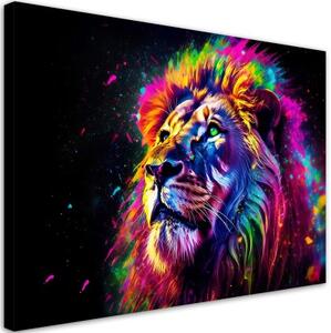 Obraz na plátně, Neonový lev Barevný - 100x70 cm