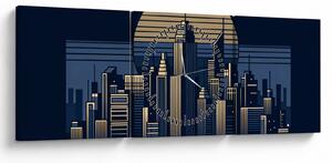 Obraz – Geometrické mesto (s hodinami) (90x30 cm)