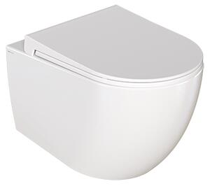 Bocchi Dura - Závesné WC 355x525 mm Rimless + slim sedátko, SoftClose - SET, biela lesklá