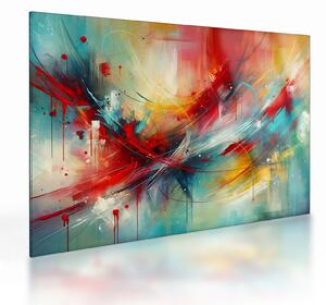 Sklenený obraz – Abstrakcia s červenou (70x50 cm)