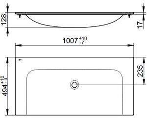 Keuco Plan - Zápustné umývadlo 1007x494 mm, bez prepadu, bez otvoru na batériu, CleanPlus, biela 32970311000