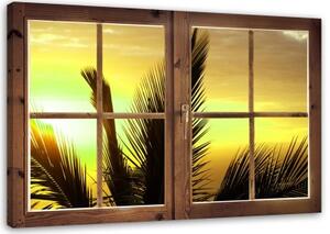 Obraz na plátně Palmové okno při západu slunce - 120x80 cm