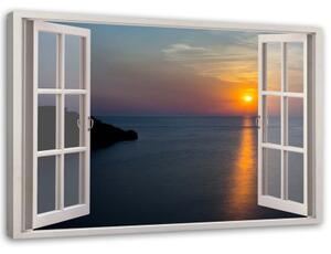 Obraz na plátně Výhled z okna na krajinu při západu slunce - 100x70 cm