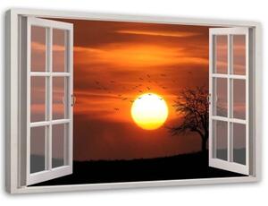 Obraz na plátně Pohled z okna při západu slunce - 120x80 cm