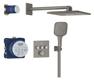 GROHE Grohtherm SmartControl - Sprchový systém pod omietku s hlavovou sprchou Rainshower SmartActive 310 Cube, kartáčovaný Hard Graphite 34864AL0