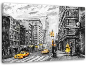 Obraz na plátně New York pár olej č/b - 120x80 cm
