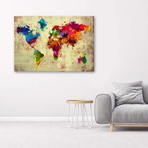 Obraz na plátně Barevná světová mapa - 60x40 cm