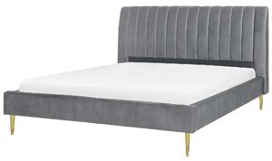 Čalúnená posteľ sivá zamatová 180 x 200 cm lamelový rošt vysoké čelo elegantný dizajn spálňa