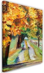 Obraz na plátně Podzimní stezka Stromy Park - 40x60 cm
