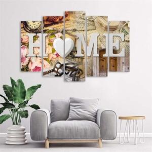 Obraz na plátně pětidílný Home Srdce Retro nápis - 100x70 cm
