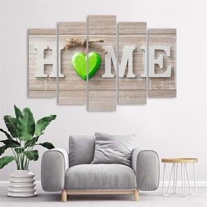 Obraz na plátně pětidílný Home Srdce Shabby Green - 100x70 cm