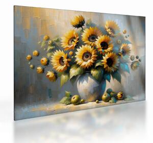 Sklenený obraz – Váza so slnečnicami (70x50 cm)