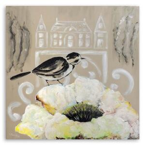 Obraz na plátně Květiny Pták Pastelová béžová - 30x30 cm