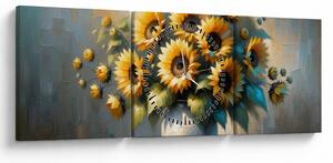 Obraz – Váza so slnečnicami (s hodinami) (90x30 cm)