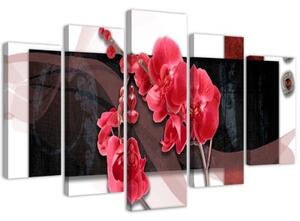 Obraz na plátně pětidílný Abstrakce červené orchideje - 150x100 cm