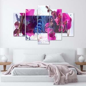 Obraz na plátně pětidílný Orchidejová abstrakce růžová - 100x70 cm