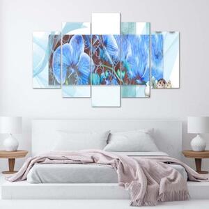 Obraz na plátně pětidílný Orchidejová abstraktní modrá - 100x70 cm
