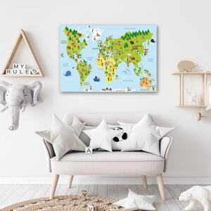 Obraz na plátně Mapa světa zvířat - 60x40 cm