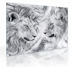 Sklenený obraz - Kreslené levie hlavy (70x50 cm)
