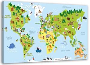 Obraz na plátně Mapa světa zvířat - 120x80 cm