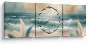 Obraz – Maľovaná pláž v jemných farbách (s hodinami) (90x30 cm)