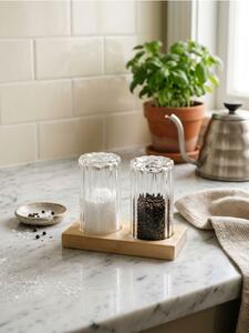Sinsay - Ryhovaná soľnička a korenička na bambusovej podložke - béžová