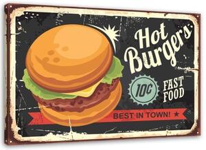 Obraz na plátně Horké hamburgery s retro nápisem - 90x60 cm