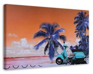 Obraz na plátně Beach Palm Scooter - 120x80 cm