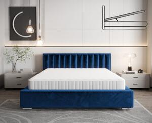 Moderná čalúnená posteľ s vertikálnym prešívaním na čele v modrej farbe 180 x 200 cm s úložným priestorom