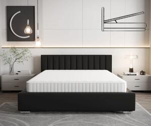 Moderná čalúnená posteľ s vertikálnym prešívaním na čele v čiernej farbe s úložným priestorom