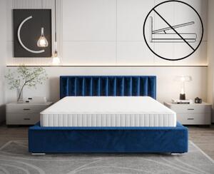 Moderná čalúnená posteľ s vertikálnym prešívaním na čele v modrej farbe 180 x 200 cm bez úložného priestoru