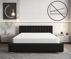 Moderná čalúnená posteľ s vertikálnym prešívaním na čele v čiernej farbe bez úložného priestoru