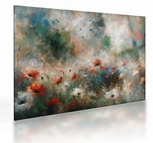 Sklenený obraz – Abstrakcia poľa s makmi (70x50 cm)