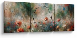 Obraz – Abstrakcia poľa s makmi (s hodinami) (90x30 cm)