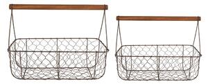 Hnedé antik drôtené košíky s drevenou rukoväťou - 36*17*12/27 / 32*15*10/22 cm - Clayre & Eef