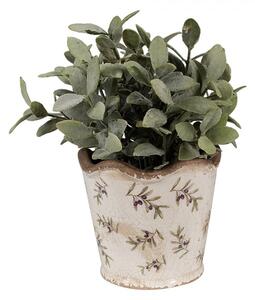 Béžový antik obal na kvetináč s olivami Olive Fields S - Ø 13*12 cm - Clayre & Eef