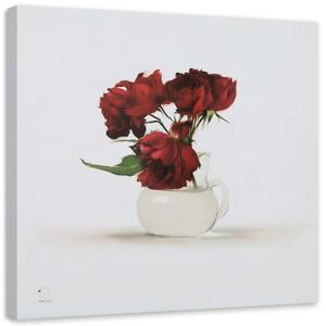 Obraz na plátně Nástěnné červené růže ve váze - 40x40 cm
